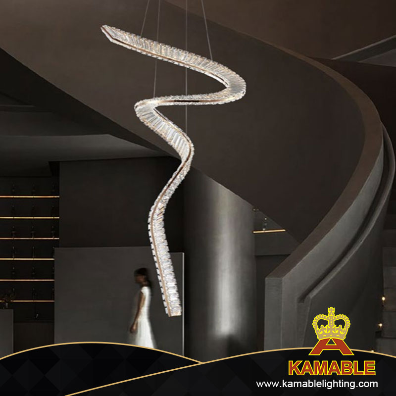 Spiral Modern Simple Line Design Stairs Clear Metal Crystal Chandelier (MD6064A-6A)