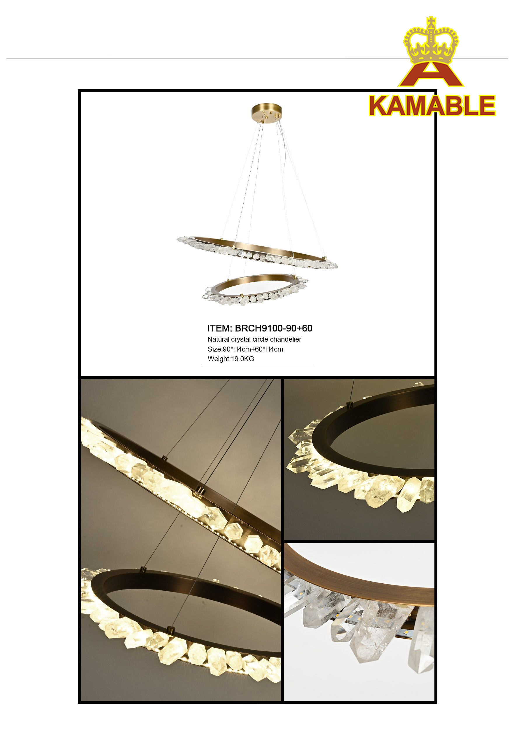 Design Style Elegant Crystal Circle Metal Entrance Chandelier (BRCH9100-90+60)