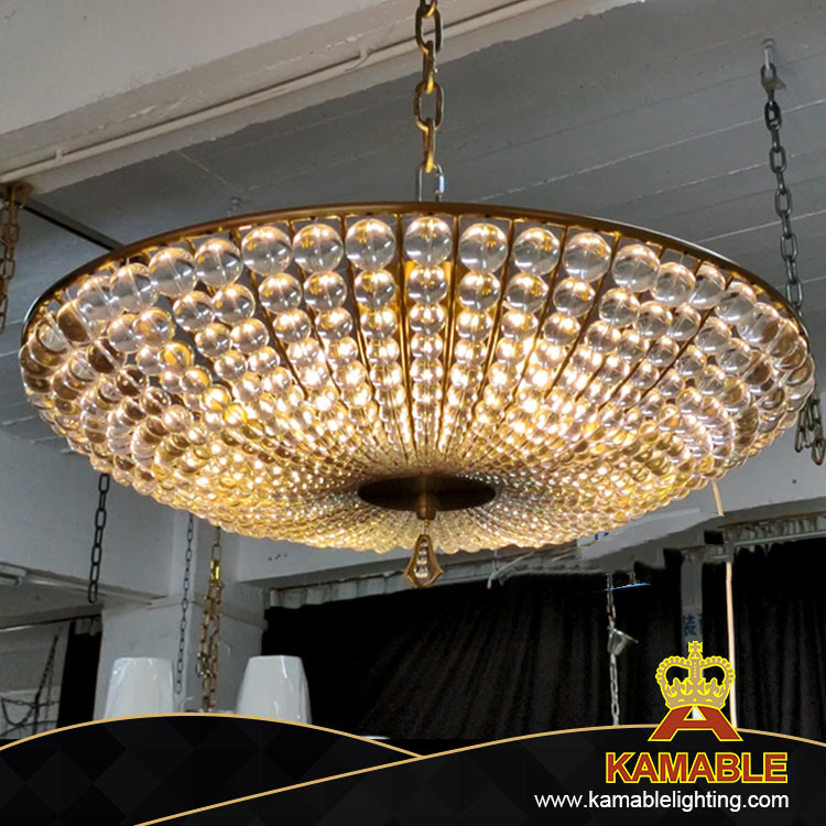 Half Round Brass Luxury Glass Beads Ceiling Lamp in Entrance(KIB-16P)