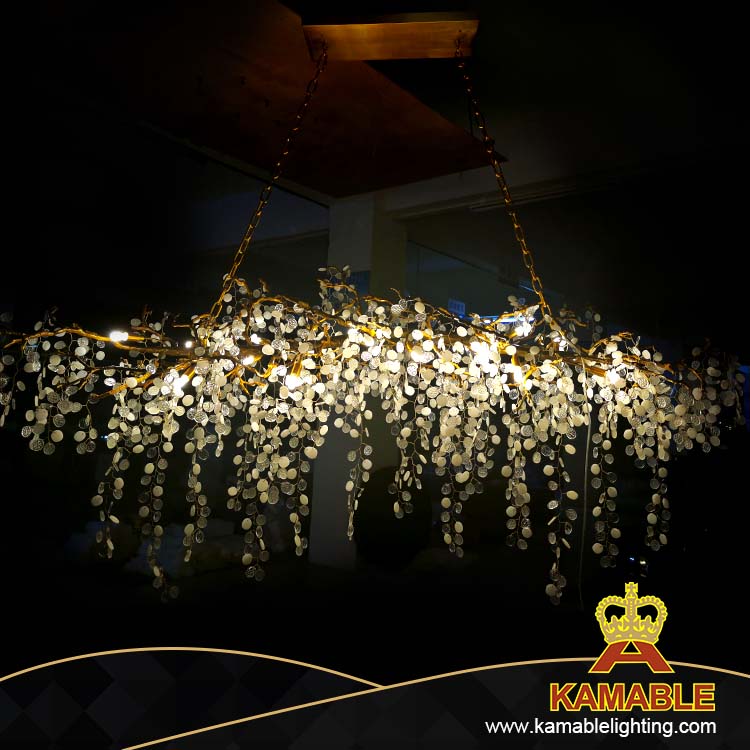 Fancy Restaurant Decorative Frosted Clear Crystal Clusters Drip Brass Chandelier (KABC01)