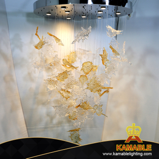 Hotel Lobby Decoration Hand Made Glass Customized Leaf Chandelier Lighting (KJ034)